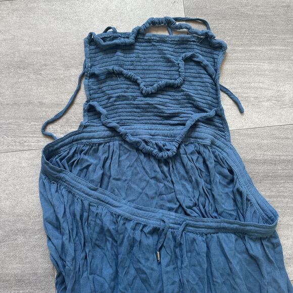 R.Vivimos Womens Summer Cotton Sexy Backless Long Dresses BLUE SIZE XL - Picture 5 of 7